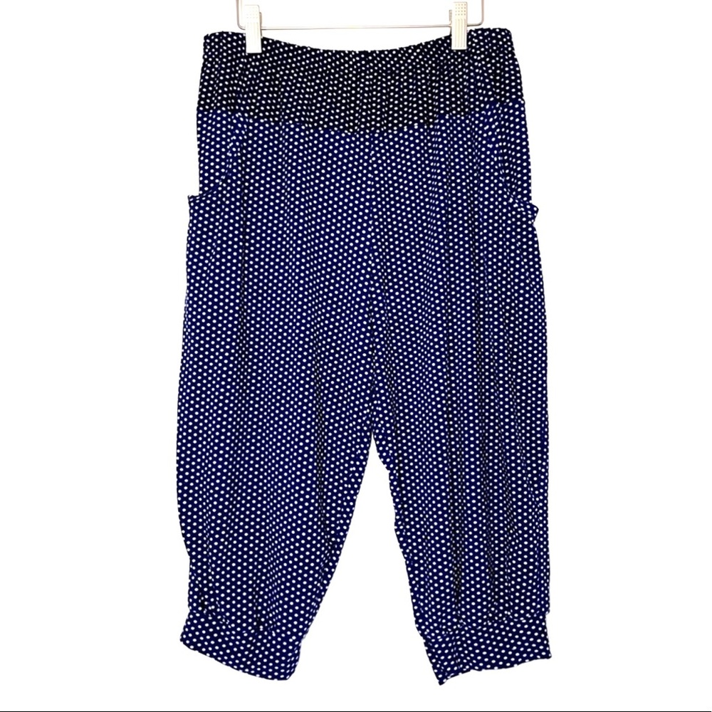 Baggy polka dotted capri pants cropped joggers w/ side pockets - Navy blue